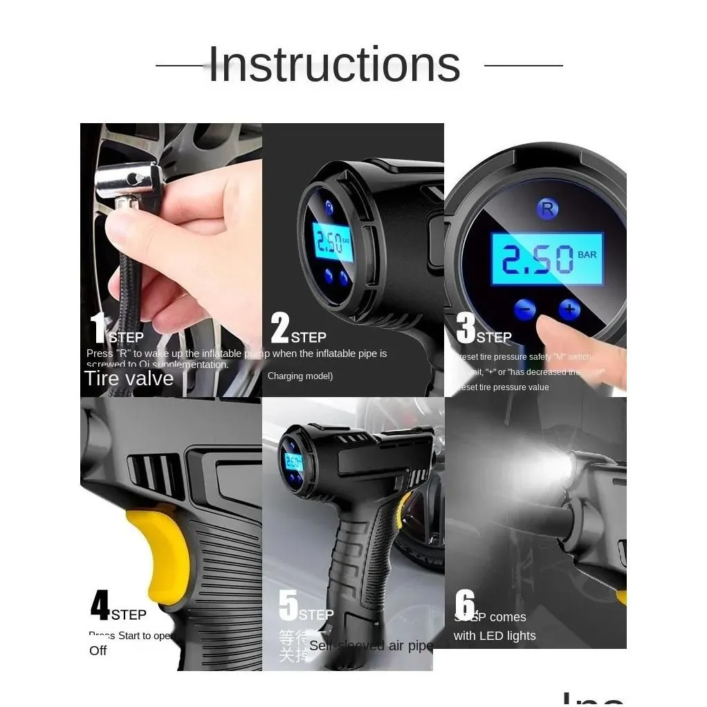 Inflatable Pump 120W Car Air Compressor Wireless Wired Pointer Portable Digital Matic Tire Inflator Equipment Drop Delivery Automobile