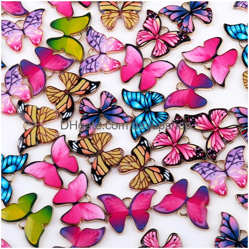 Charms Fashion Colorf Butterfly Clasp Diy Pendants Jewelry Accessories Alloy Drip Oil Keychain Drop Delivery Findings Components Otfvk