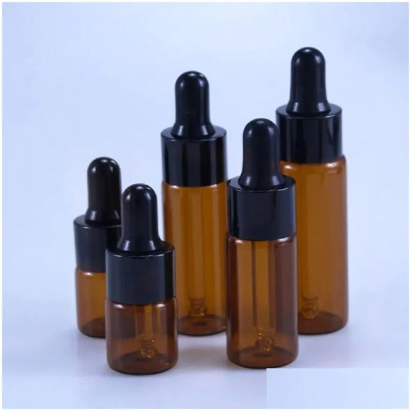 Perfume Bottle 50 pieces/batch 5ml 10ml 15ml 20ml amber glass dropper bottle with straw used for cosmetic perfume essential oil bottle