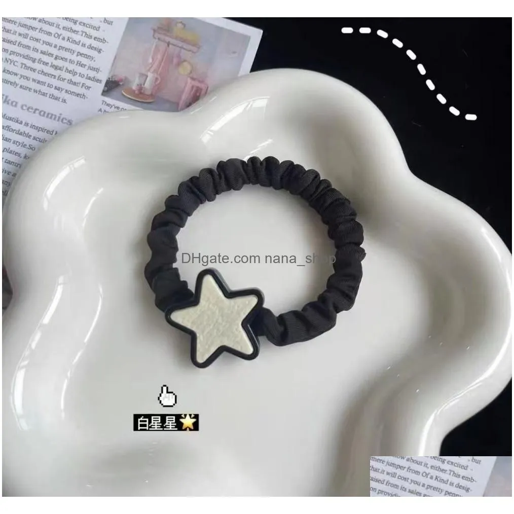 Hair Pins New Black And White Star Sweet Cool Ring Korean Girl Cartoon Original Sufeng Five-Pointed Versatile Rope Student Head Drop D Dhurx