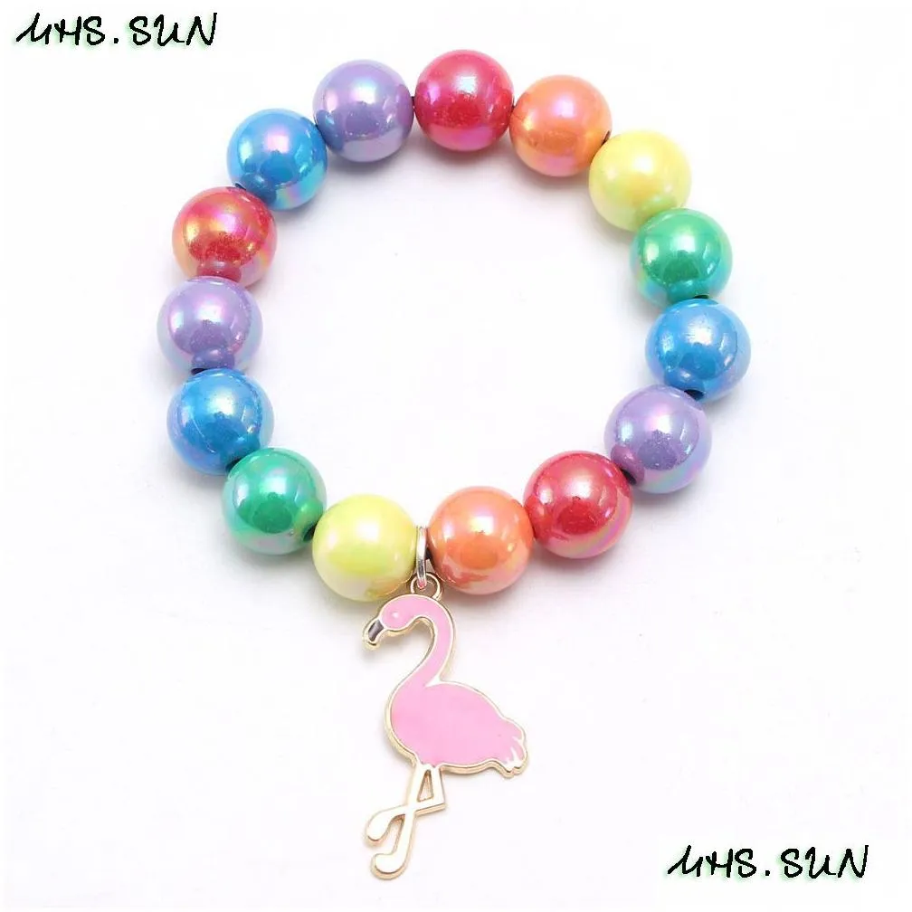 INS 12 styles kids Jewelry Bracelet Colorful Beads Mermaid Flamingo Charms bracelet Cute Design Princess bracelet for girl Jewelry