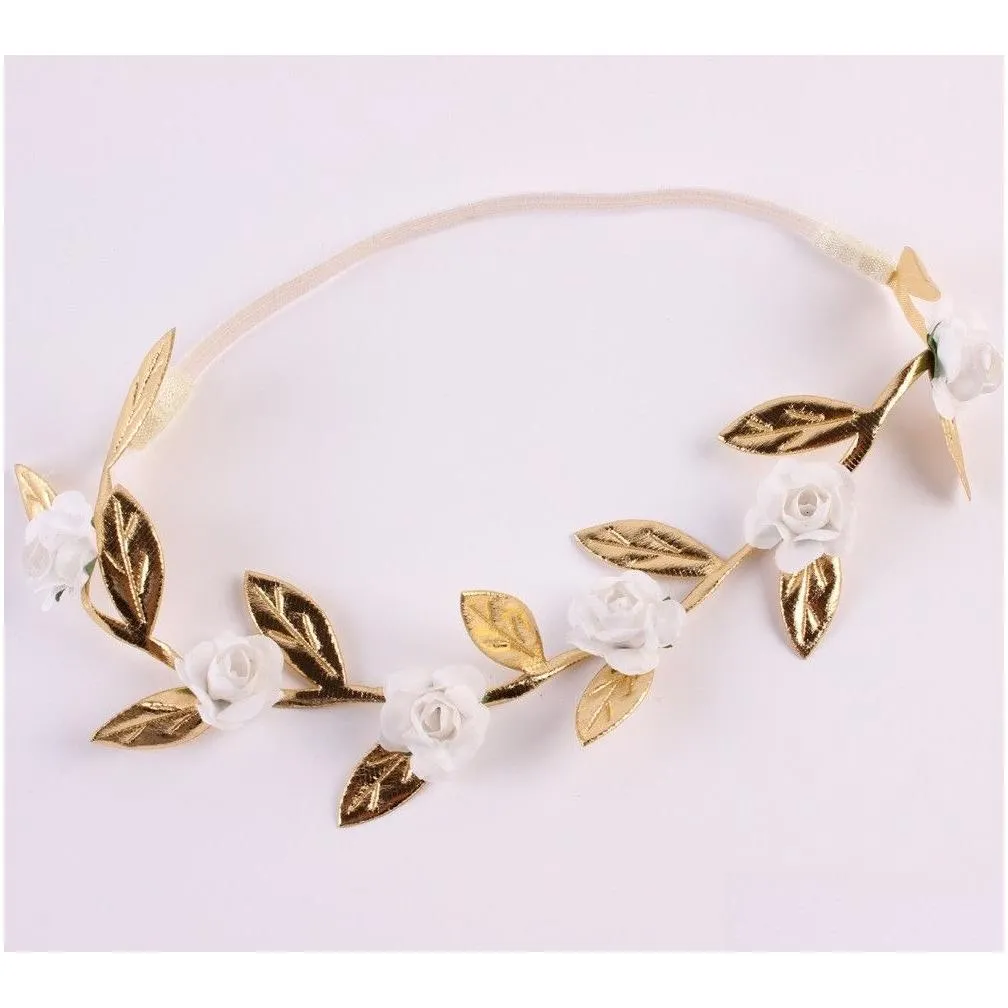 Baby small rose flower gold leaf headband flower crown garland tiara flowers hairband for floral hair baby head accessories