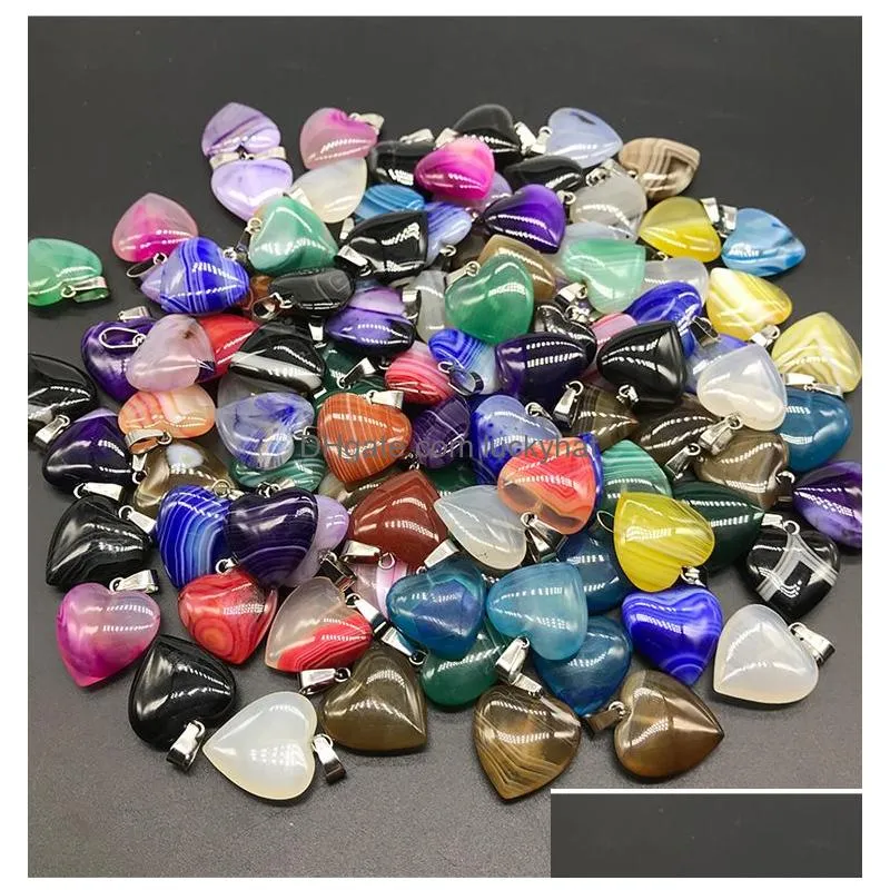 Charms 20Mm Assorted Stripe Agate Heart Stone Pendants For Earrings Necklace Jewelry Making Drop Delivery Findings Components Dhuij
