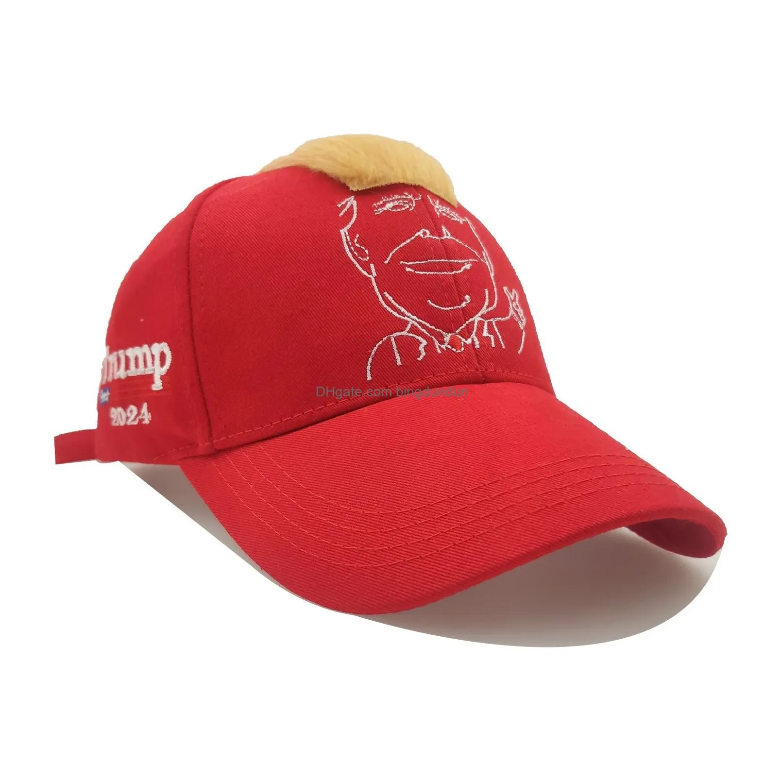 Trump 2024 Embroidery Hat With Hair Baseball Cap Trump Supporter Rally Parade Cotton Hats