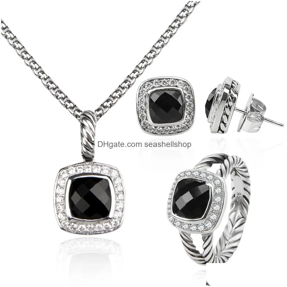Cable Earrings Ring Jewelry Set Diamonds Pendant and Earring Set Luxury Women Gifts