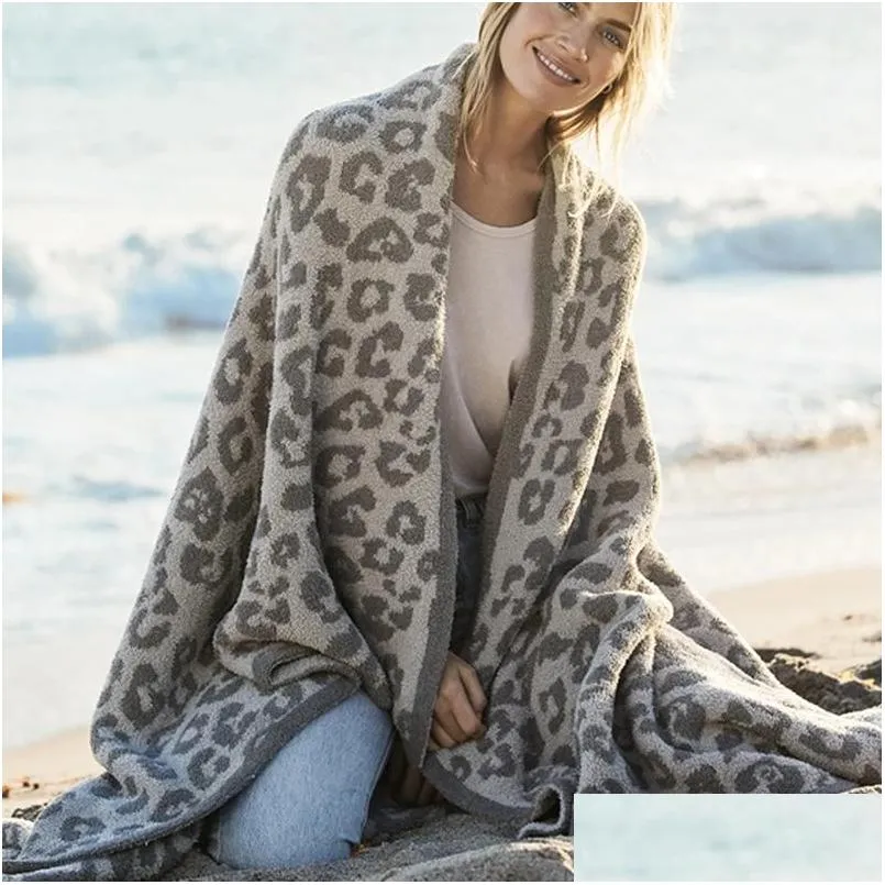 Blankets Half Wool Sheep Blanket Knitted Leopard Plush Dream