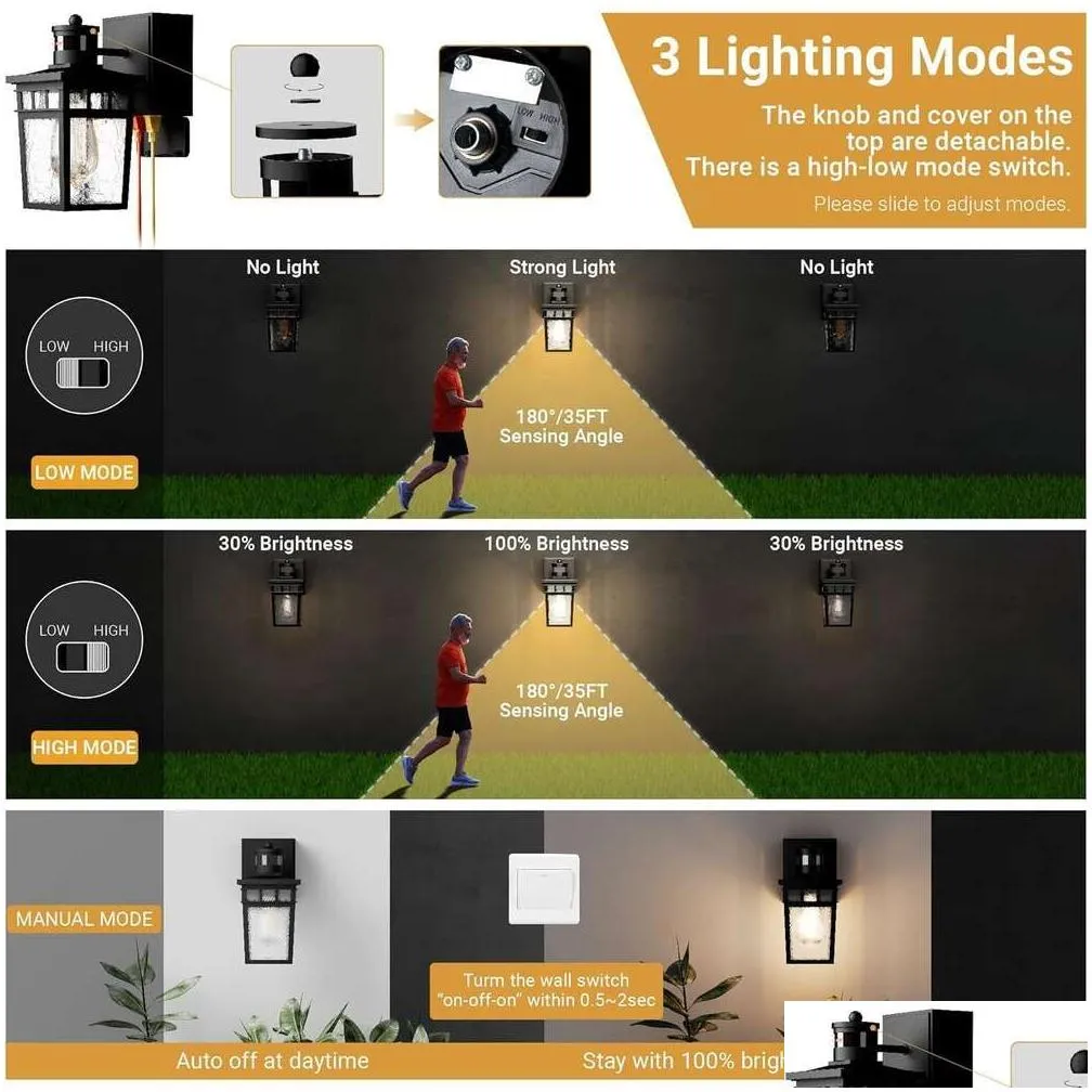 Solar Wall Lights 2-Pack Outdoor Porch With Motion Sensor Dusk To Dawn Feature Waterproof Lanterns For Front Door Exterior Lighting Dhm0Q