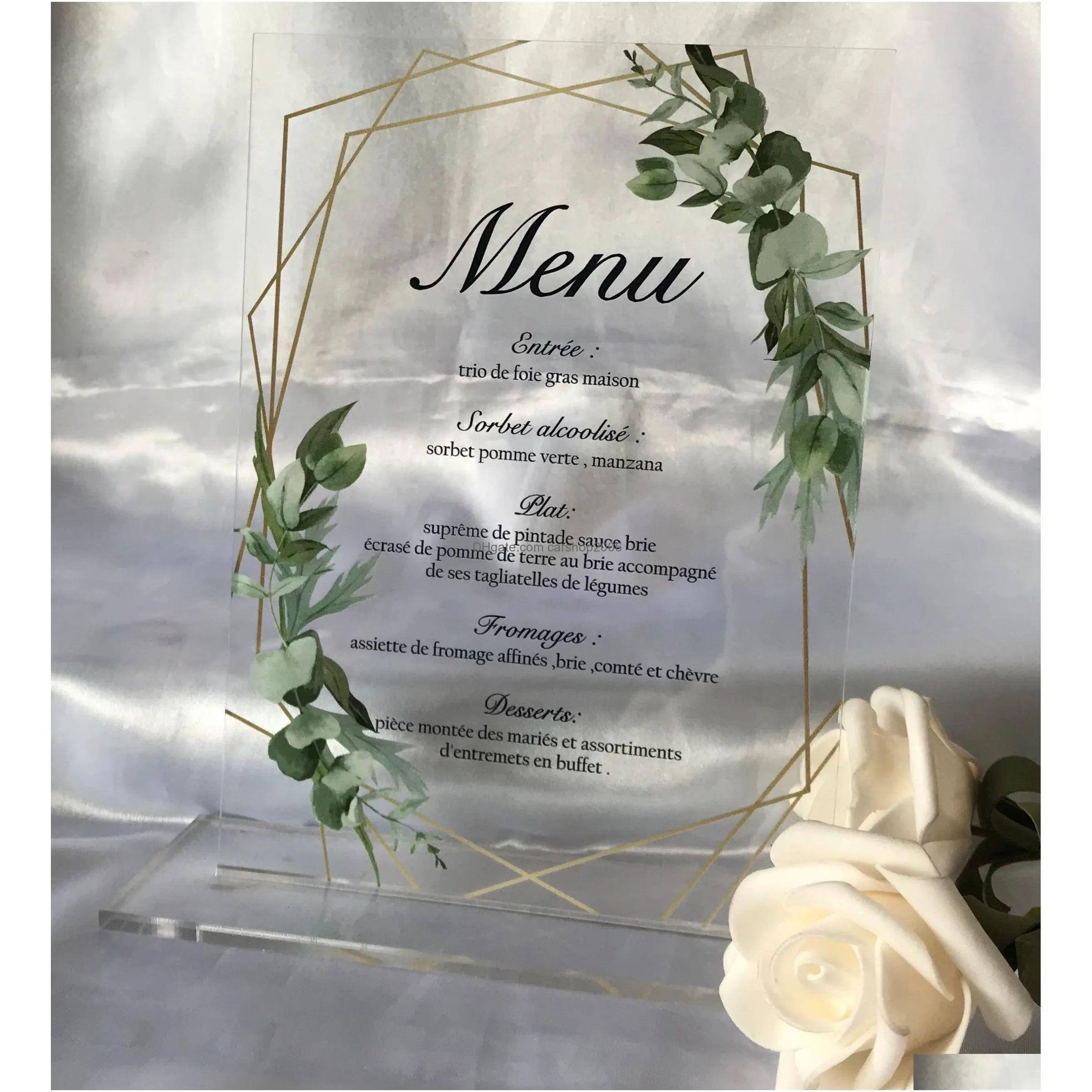 customizwedding menu 10pcs acrylic menu clear wedding invitation transparent tea-party dinner menu greeting card