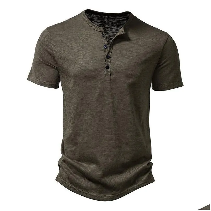 Mens t shirt designer shirt tshirt polo shirt Henley Collar Summer Men Casual Solid Color Short Sleeve T Shirt for Men Polo men High Quality Mens TShirts Black size