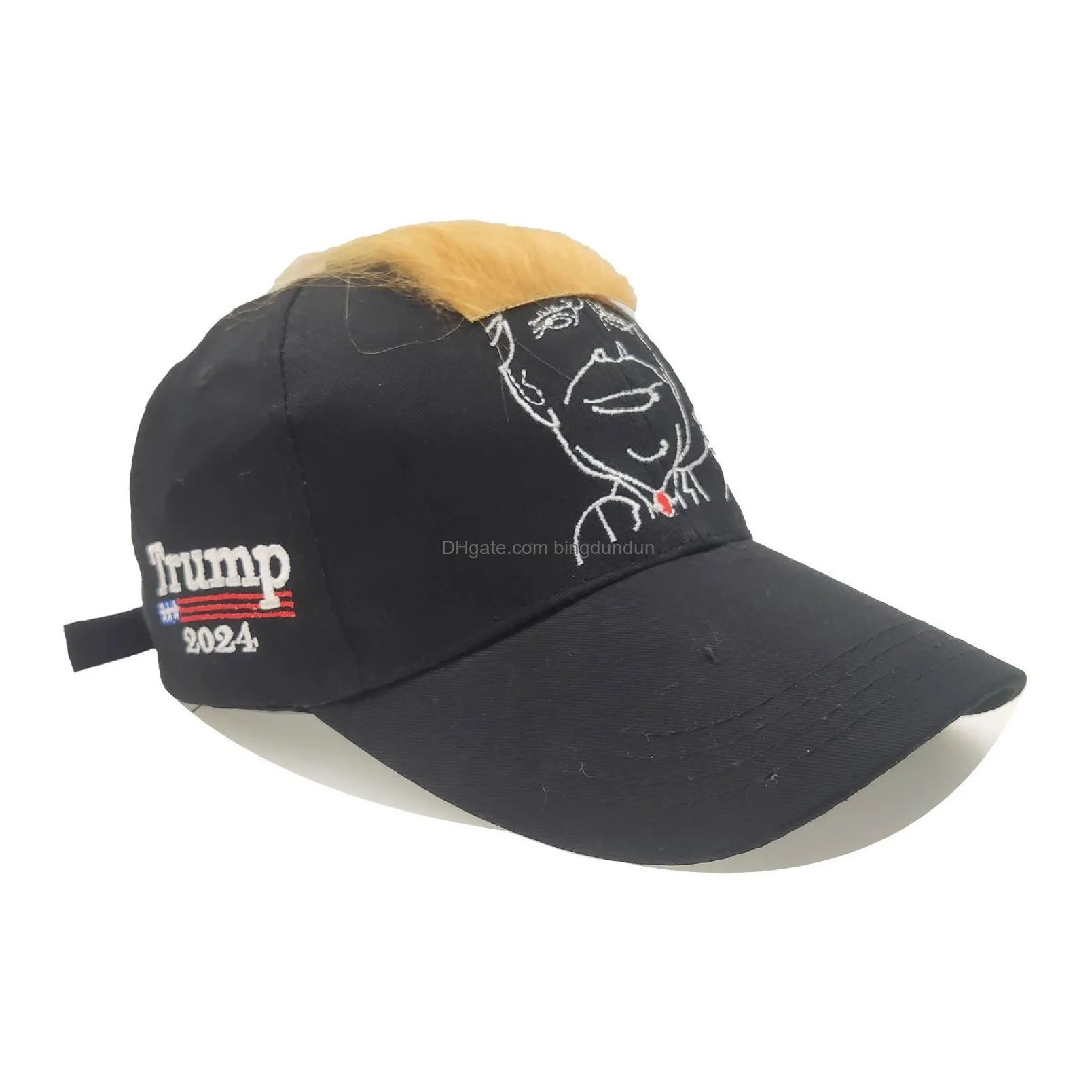 Trump 2024 Embroidery Hat With Hair Baseball Cap Trump Supporter Rally Parade Cotton Hats