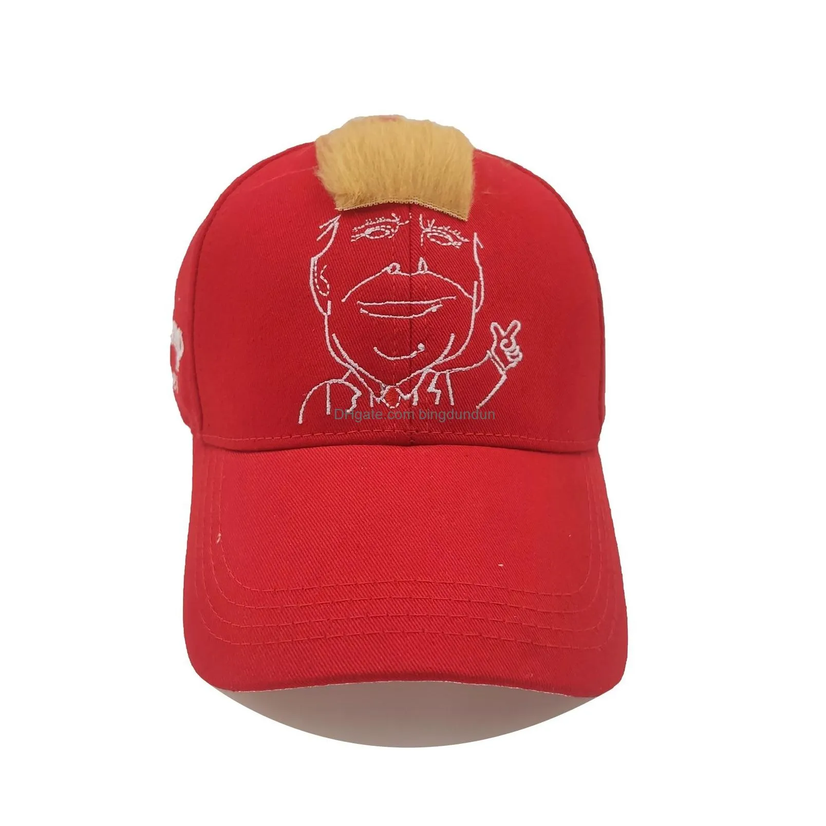 Trump 2024 Embroidery Hat With Hair Baseball Cap Trump Supporter Rally Parade Cotton Hats