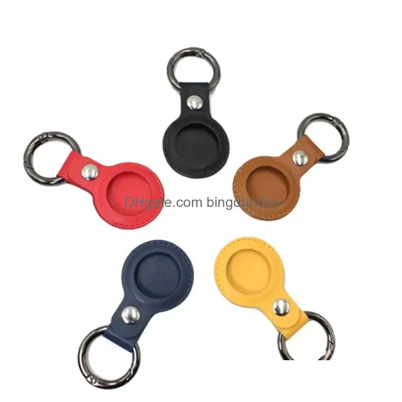 Colorful Leather Keychain Party Favor Anti-lost For Airtag Protector Bag All-inclusive keychain locator Individually Packaged Small