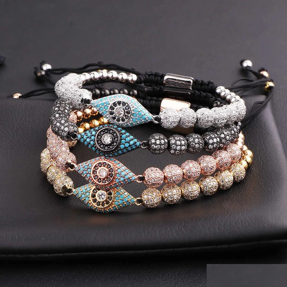 Bracelet Chain Design Luxury Blue Cz Micro Pave Ball Eye Charm Stainless Steel Beads Friendship Macrame Adjustable Bacelet Men Women