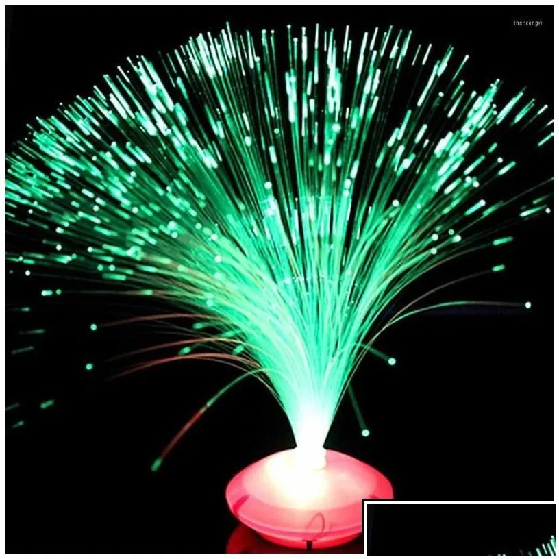 Night Lights 1Pcs Beautif Romantic Color Changing Led Fiber Optic Nightlight Lamp Small Light Chrismas Party Home Decoration Drop Del