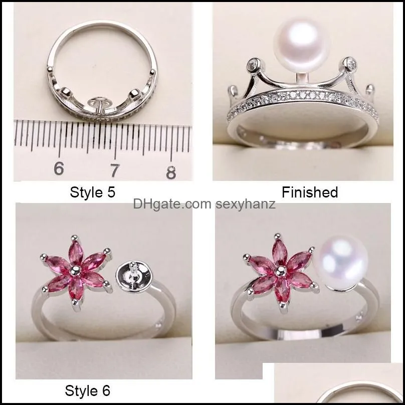 Jewelry Settings New Design Pearl Ring Sier Rings Shiny Zircon For Women Fashion Adjustable Size Gift Drop Delivery Dhgarden Dhs3F