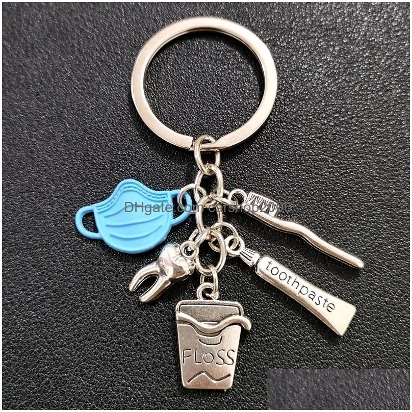 creative key ring teeth toothbrush toothpaste mask keychain appeal to care dentist nurse home jewelry gift