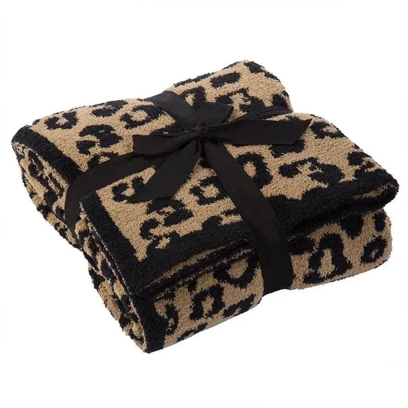 Blankets Half Wool Sheep Blanket Knitted Leopard Plush Dream