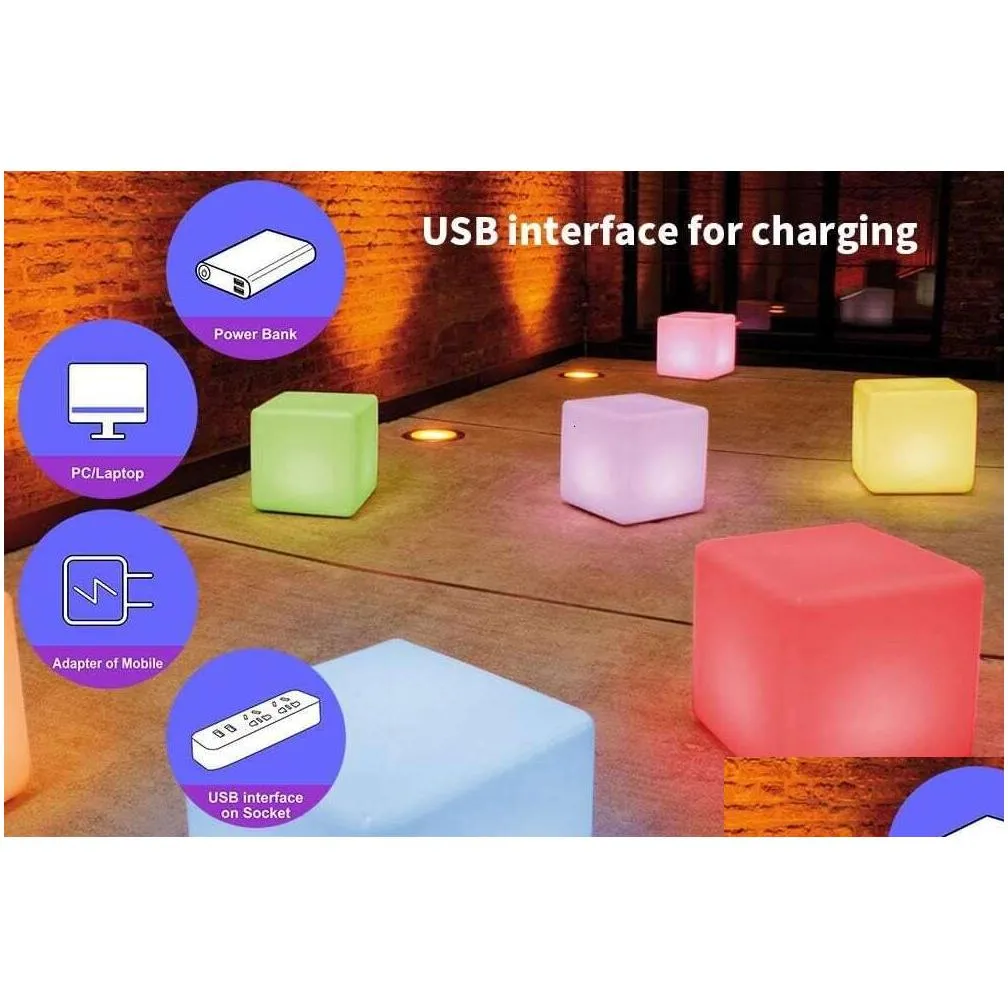 Night Lights E 16-Inch Led Cube Chair Light With Detachable Charging Cordless Remote Control Side Table - 16 Rgb Color Seat For Adt Dhgnp