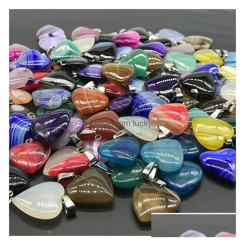 Charms 20Mm Assorted Stripe Agate Heart Stone Pendants For Earrings Necklace Jewelry Making Drop Delivery Findings Components Dhuij