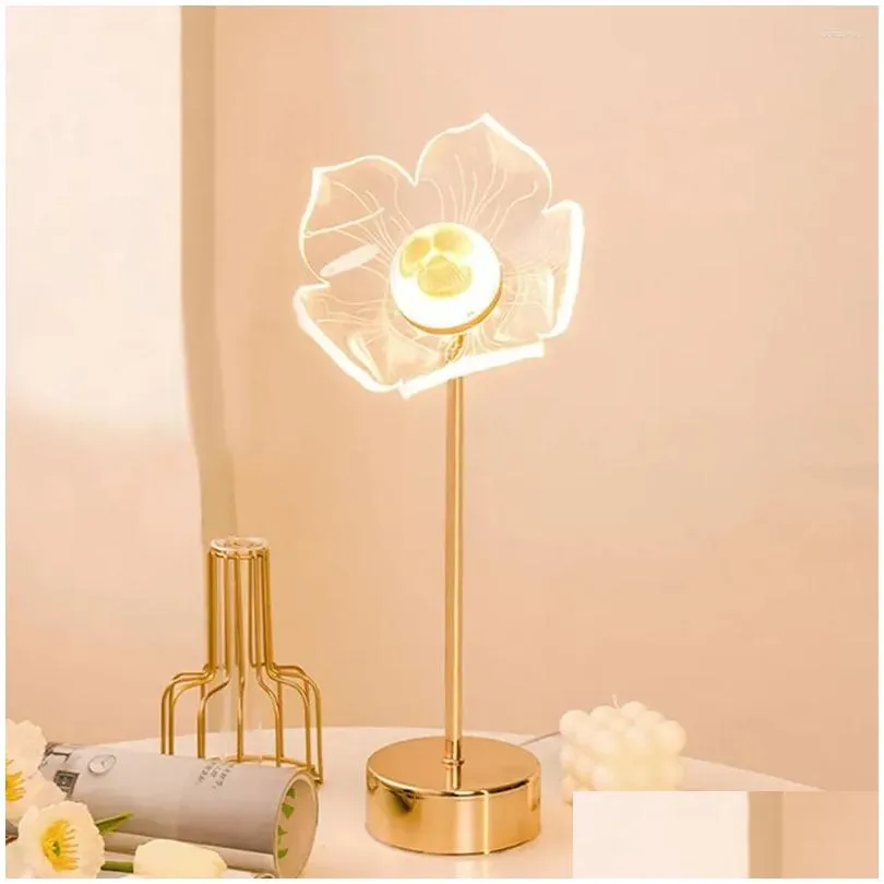 Table Lamps El Villa Art Decor Acrylic 3 Modes Vintage Crafts Four Leaf Clover Bedroom Atmosphere Light Flower Shell Stepless Dimming