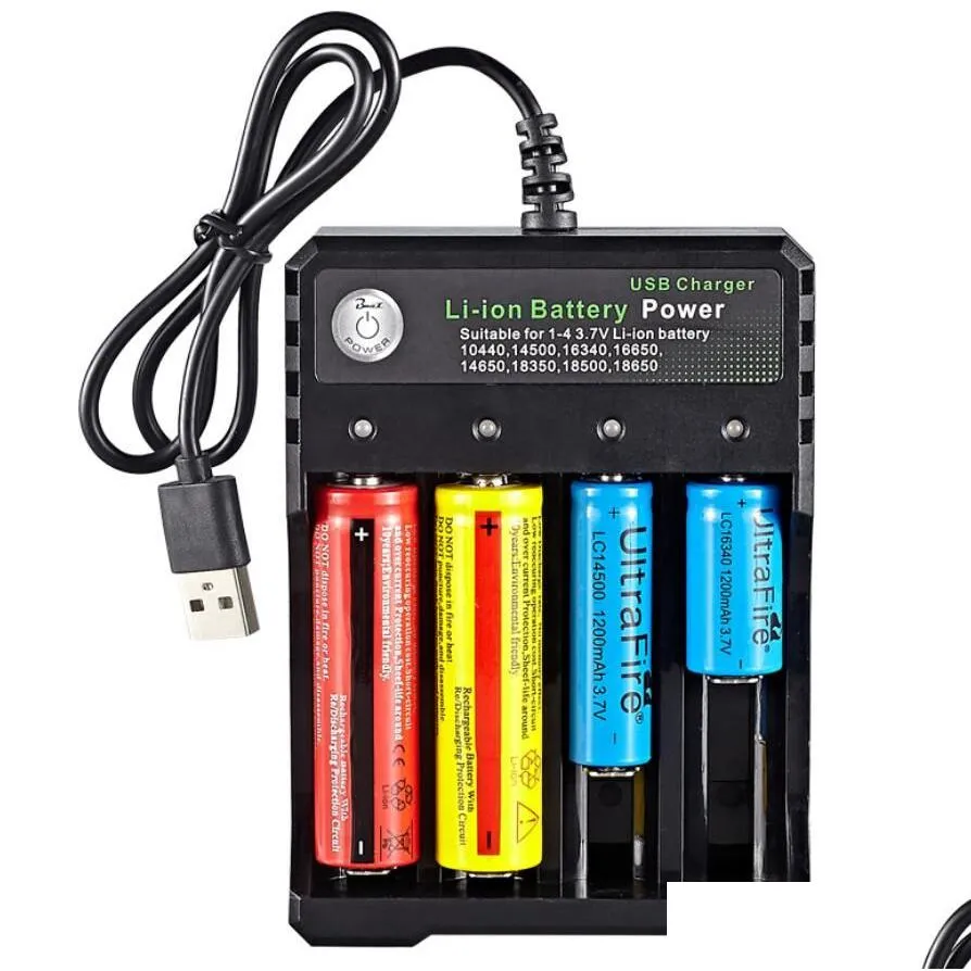 USB Li Ion Battery  With 3 4 Slot DC 5V Suitable For 3.7V Li-ion 10440 14500 16330 26650 retail box