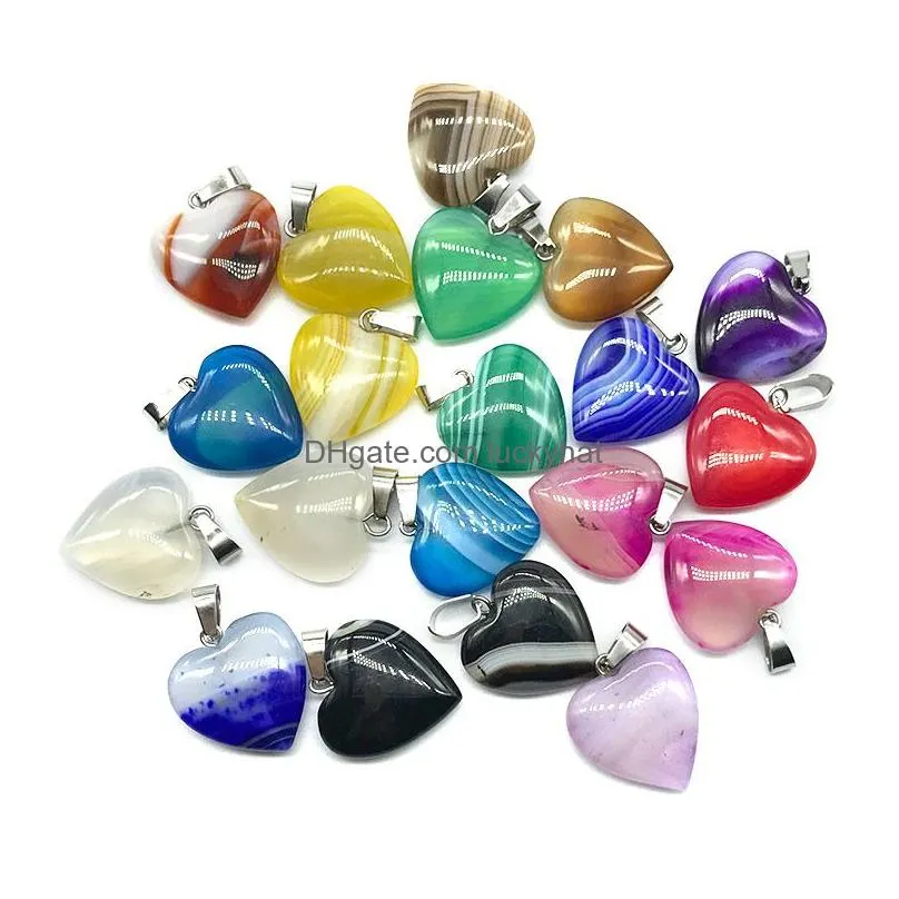 Charms 20Mm Assorted Stripe Agate Heart Stone Pendants For Earrings Necklace Jewelry Making Drop Delivery Findings Components Dhuij