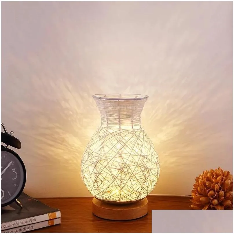 Table Lamps Rattan Woven Vase Battery For Living Room Art Decor Home Lighting Bedroom Bedside Modern Light Fixtures