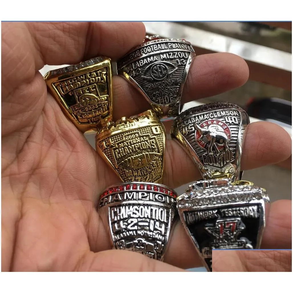 Alabama 6PCS Crimson Tide SABAN National Football Team Championship ring With Wooden Display Box Souvenir Men Fan Gift 2019 2020