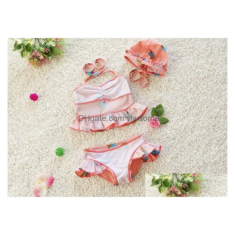 Two-Pieces Kids Clothing Girls Swimwear Three Pieces Child Swimsuit Fashion And Lovely Ruffle For Children Bikini Baby Costumes Bathin Dhczw