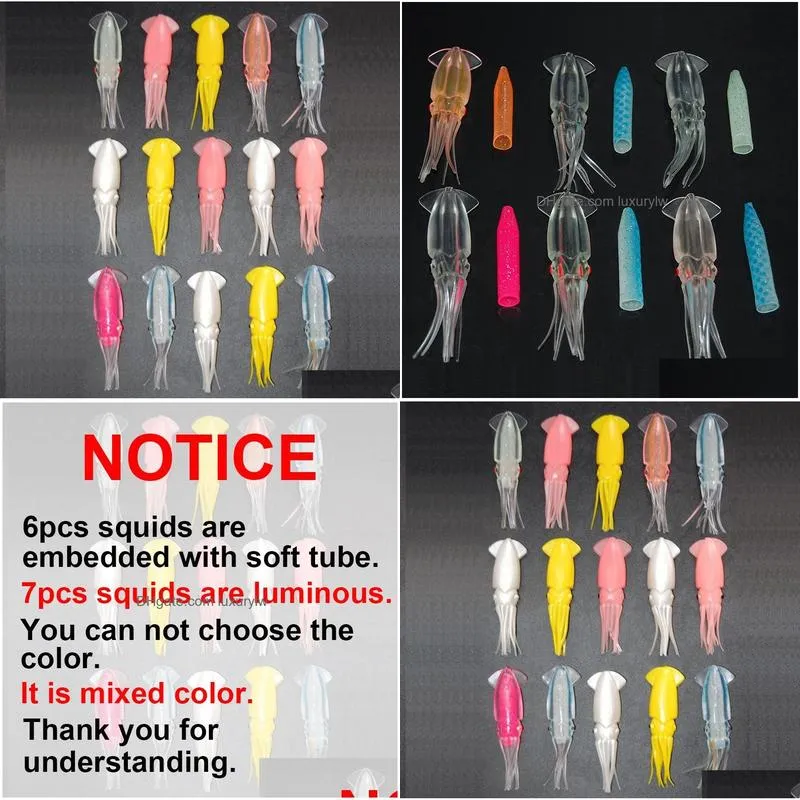 Baits & Lures 15Pcs 8Cm Soft Plastic Squid Fishing For Jigs Mixed Color Big Game Luminous Skirts Artificial Jigging Bait1489161 Drop D Dhsjr