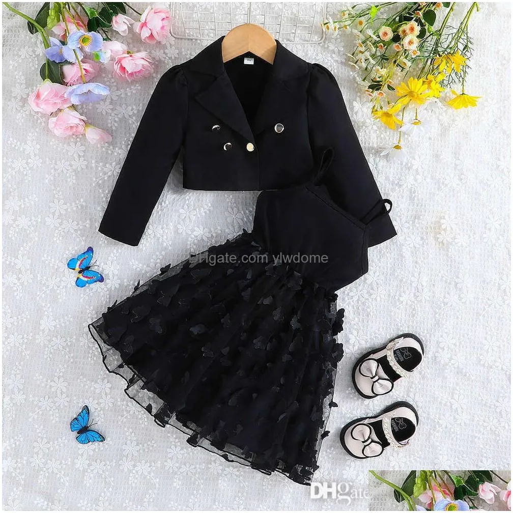 Clothing Sets Fashion Kids Party Two Piece Set 2023 Fall Long Sleeve Suit Crop Top And Princess Dress Cute Skirt Outfit Drop Delivery Dhe4V