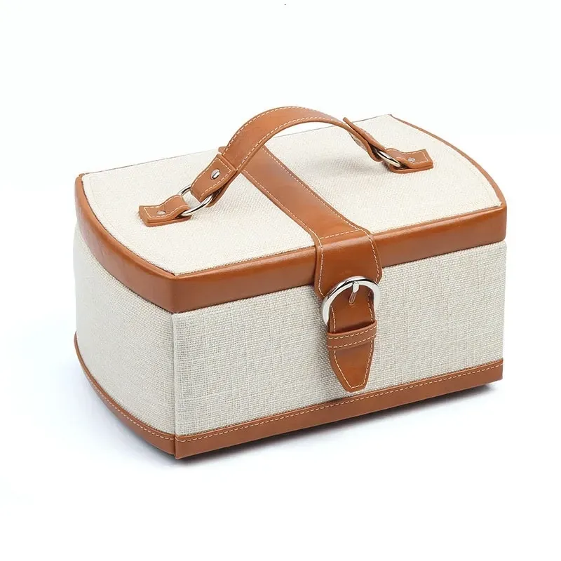 Jewelry Settings High Capacity Box linen PU Leather Necklace Earrings Rings Bracelets Jewellery Boxes Storage Portable Case Casket