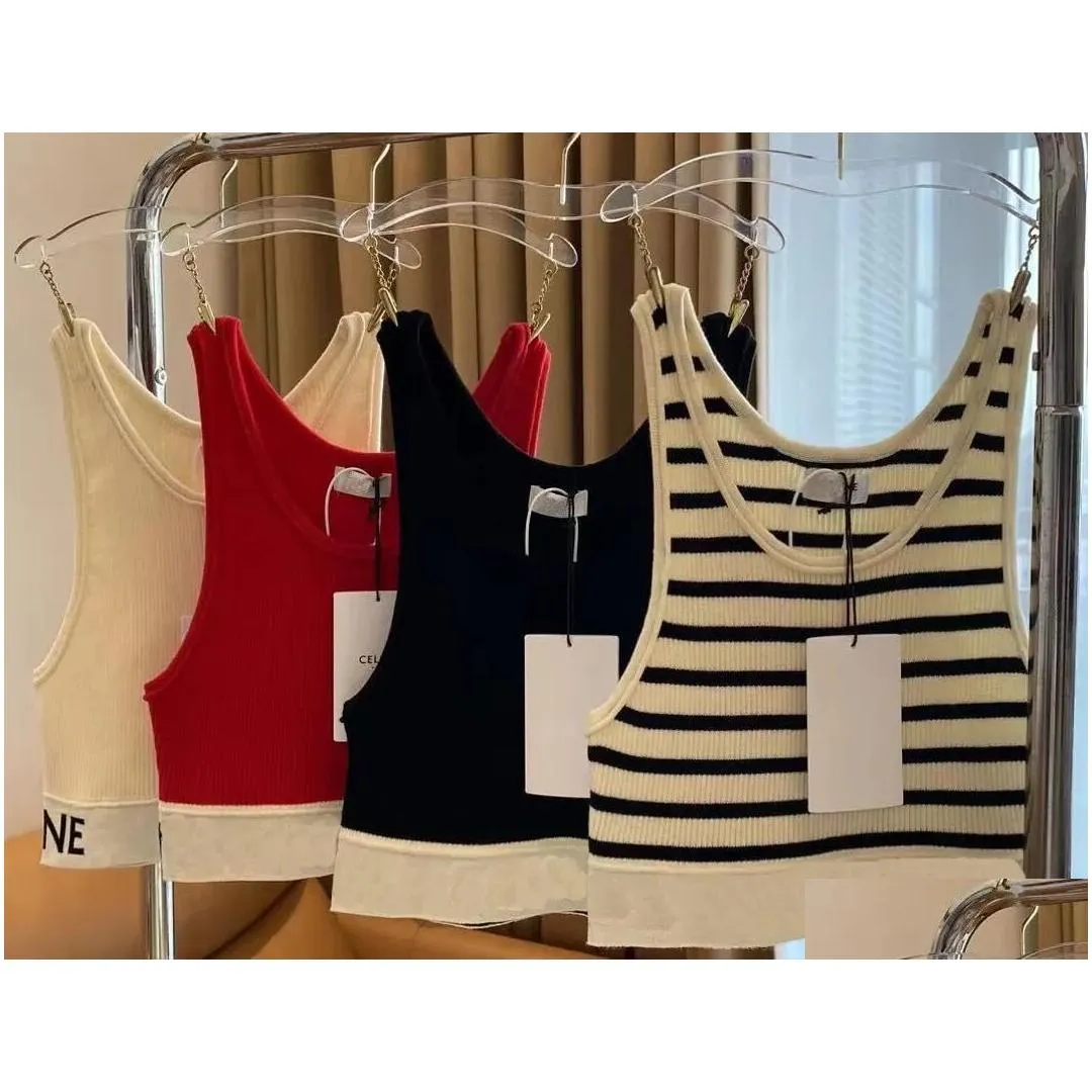 2023 summer designer Stripes t shirt Cropped Top T Shirts Women Knits Tee Knitted Sport Top Tank Tops Woman Vest Yoga Tees