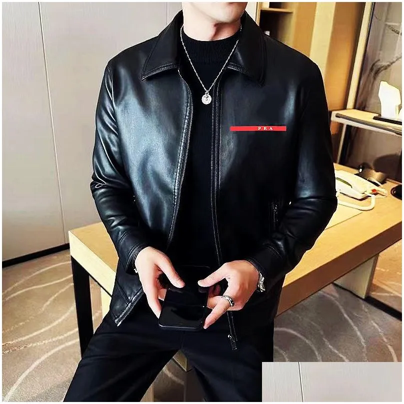 Men`S Jackets Designer Mens Leather Jacket Autumn Spring Stand Collar Zipper Motorcycle Fashion Drop Delivery Apparel Clothing Outerwe Dhh1L