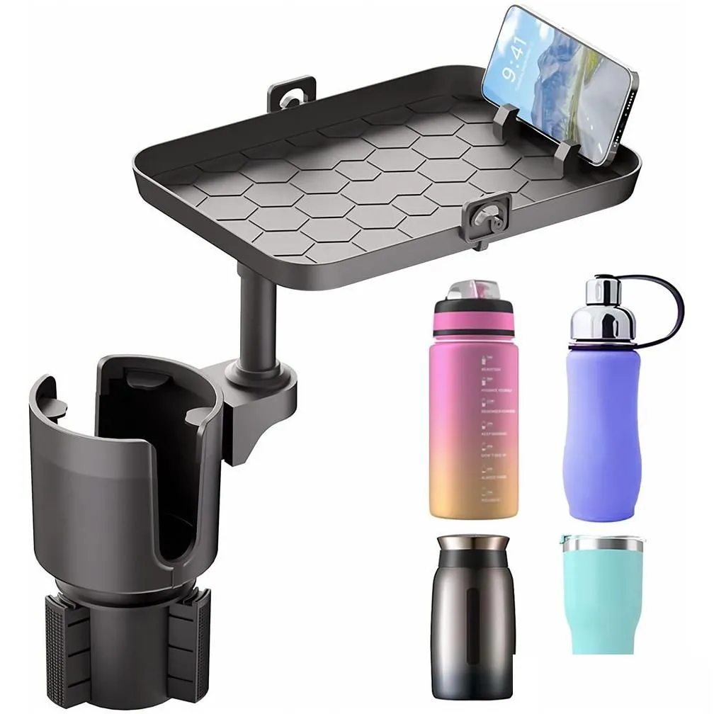 Car Holder Mounts Water Cup Mtifunctional 2 In 1 Tray Beverage Mobile Phone Storage Rack Foldable Dining Drop Delivery Automobiles Mot