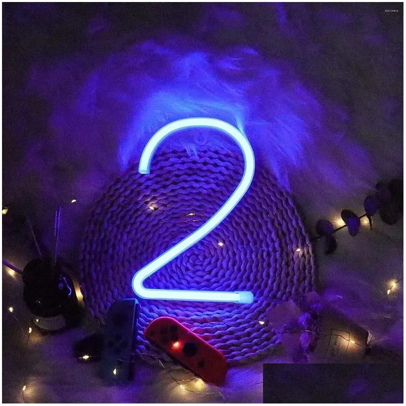 Night Lights Arabic Numerals Neon Led Alphabet Numbers Decorative Light Up Words For Wedding Christmas Birthday Party Home Shop Bar Dhczj