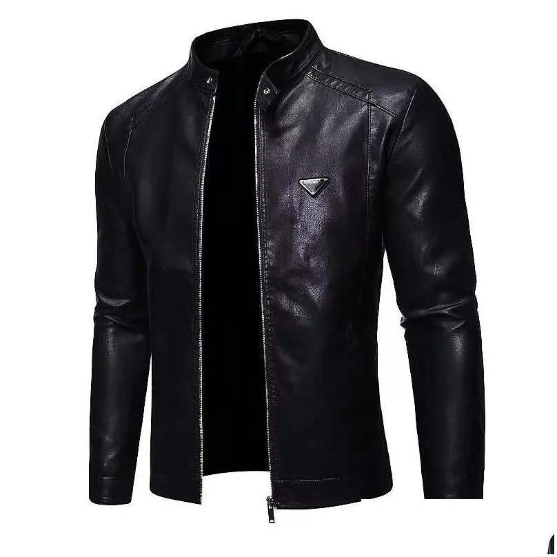 Men`S Jackets Designer Mens Leather Jacket Autumn Spring Stand Collar Zipper Motorcycle Fashion Drop Delivery Apparel Clothing Outerwe Dhh1L