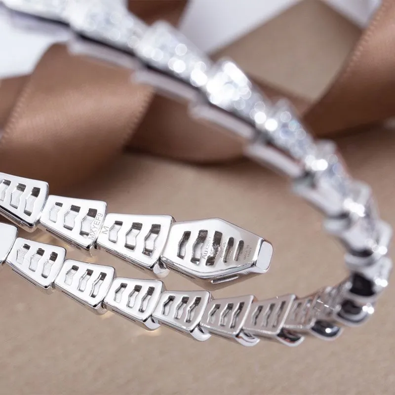 Designer Sier Torque Bangle Bamboo Bone Bracelets for Women Adjustable Serpentine Full Diamonds Bracelet 3 Colours Casual Party