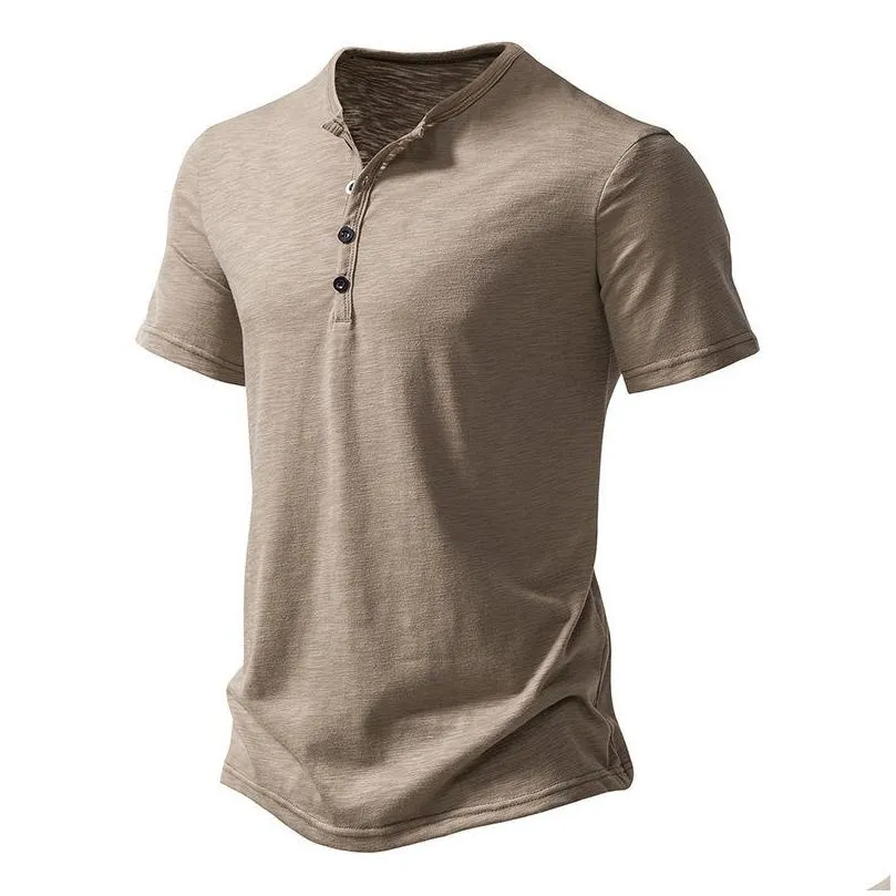 Mens t shirt designer shirt tshirt polo shirt Henley Collar Summer Men Casual Solid Color Short Sleeve T Shirt for Men Polo men High Quality Mens TShirts Black size