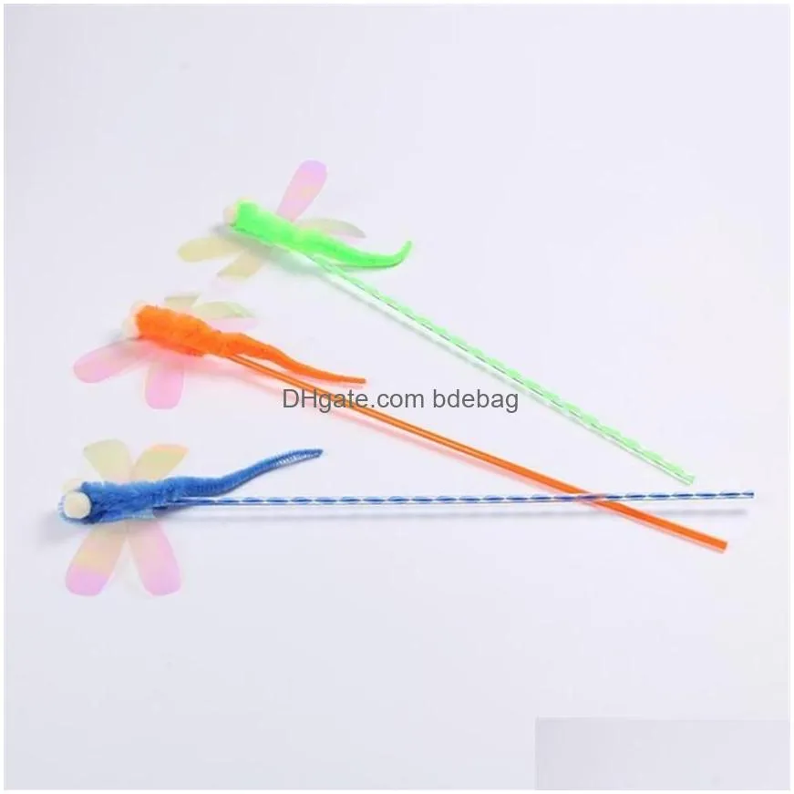 cat toys 1 pc colorful sounding dragonfly feather tickle rod teaser interactive training pet fun supplies307s