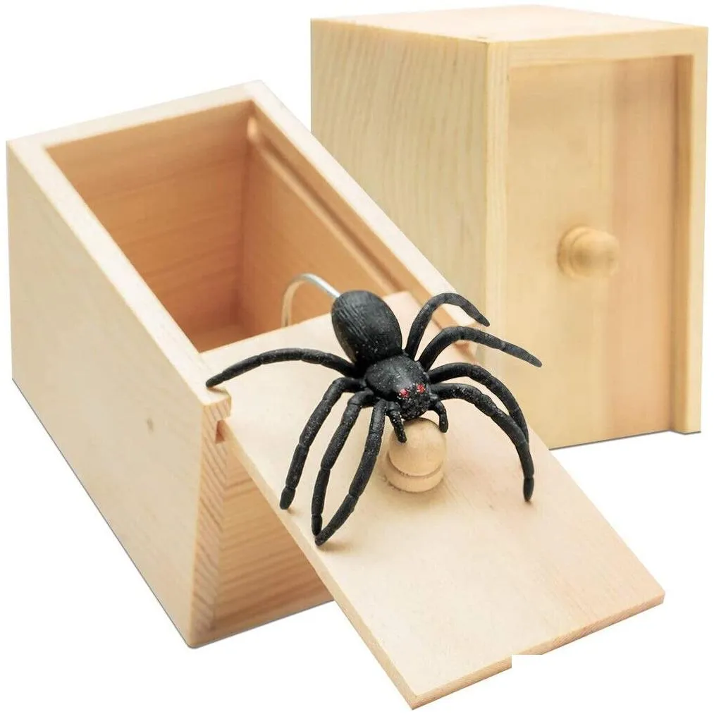 Wooden Prank Spider Scare Box Hidden in Case Trick Play Joke Scarebox Gag Toy