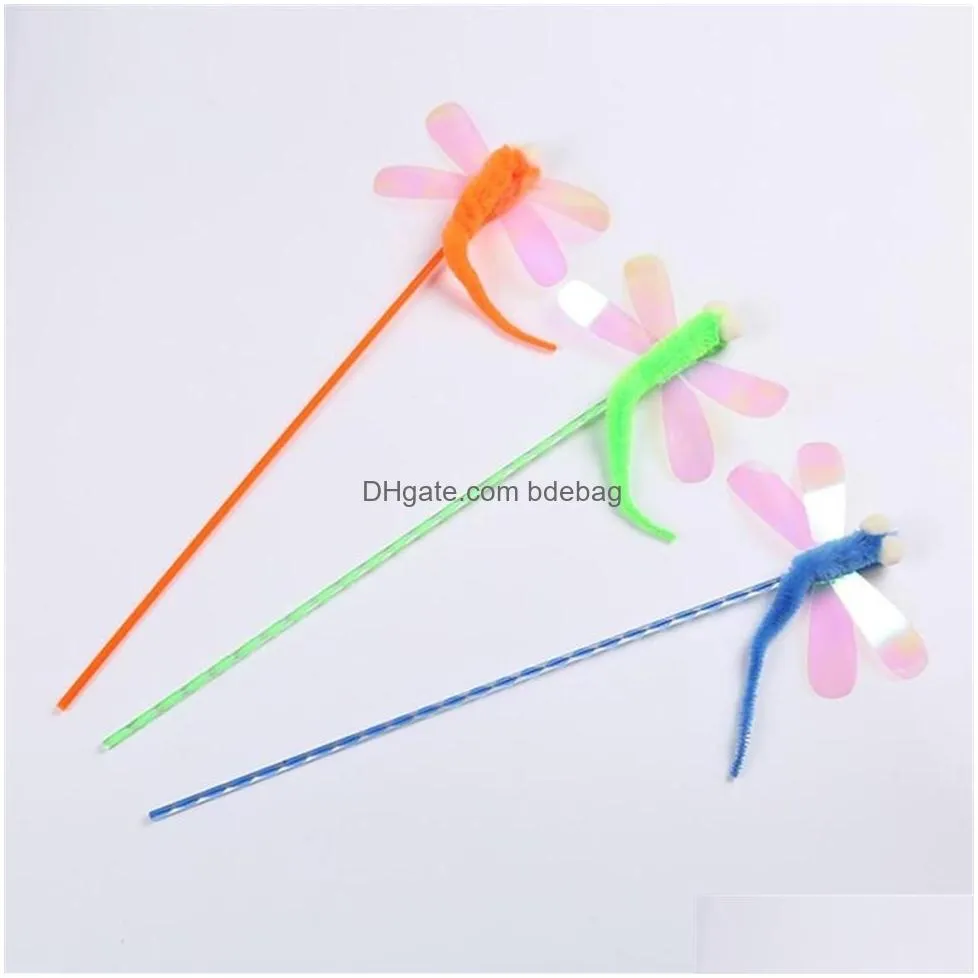 cat toys 1 pc colorful sounding dragonfly feather tickle rod teaser interactive training pet fun supplies307s