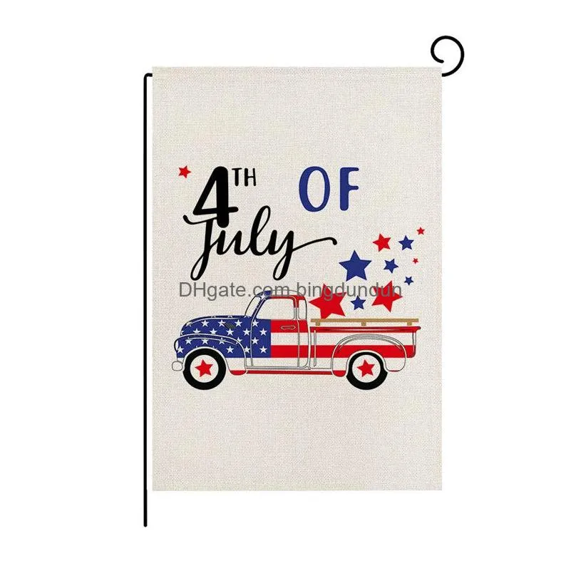 America 4th of July Garden Flag, Double Sided Patriotic Welcome Burlap Flag Independence Day Yard Outdoor Decoration