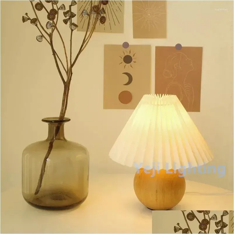 Table Lamps Vintage E27 Base Lamp Desk Nightstand Night Light Solid Wood For Bedroom Living Room Coffee Shop