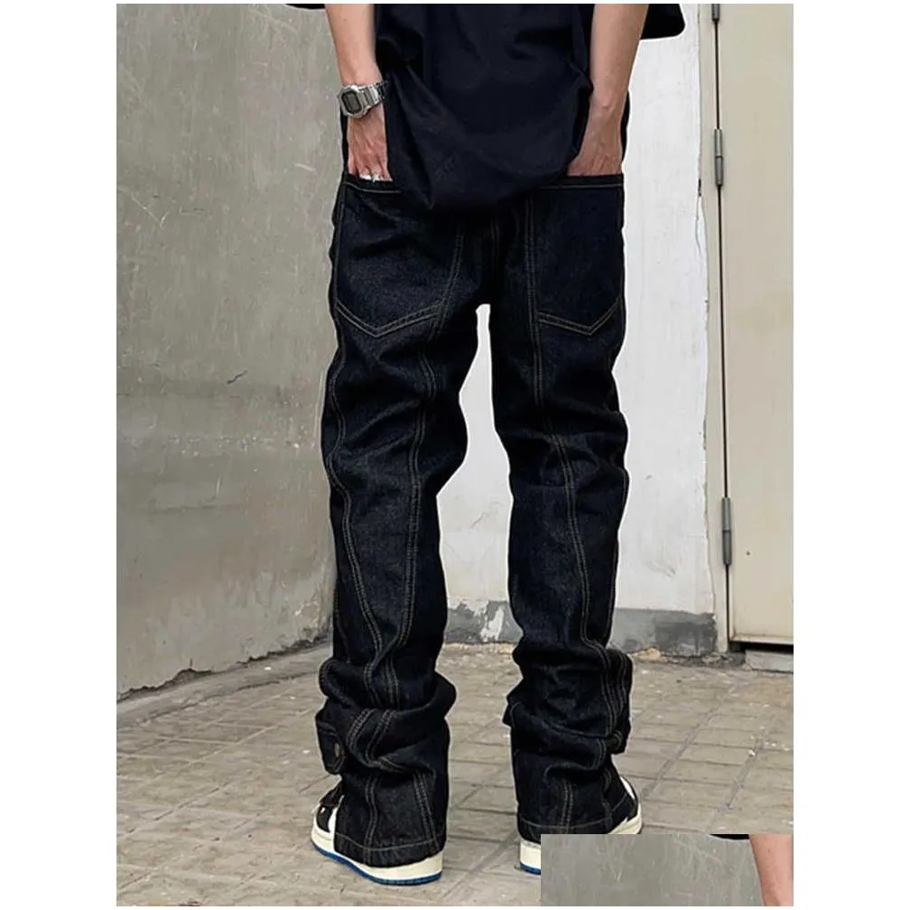 Men`S Jeans Mens New Trendy Large Poets Denim Cargo Pants Streetwear Skateboard Fashion Designer Spliced Slit Fl Leng Baggy Men Drop Dhsg5