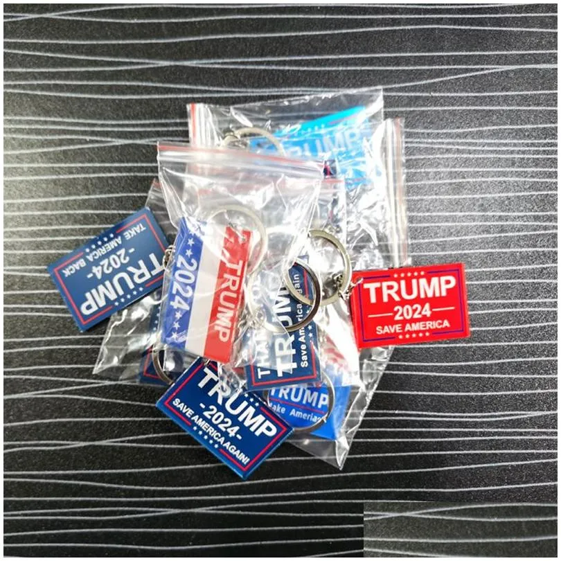 2024 Trump Falg Keychain Party Favor US Election Keychains Campaign Slogan Plastic Key Chain Keyring