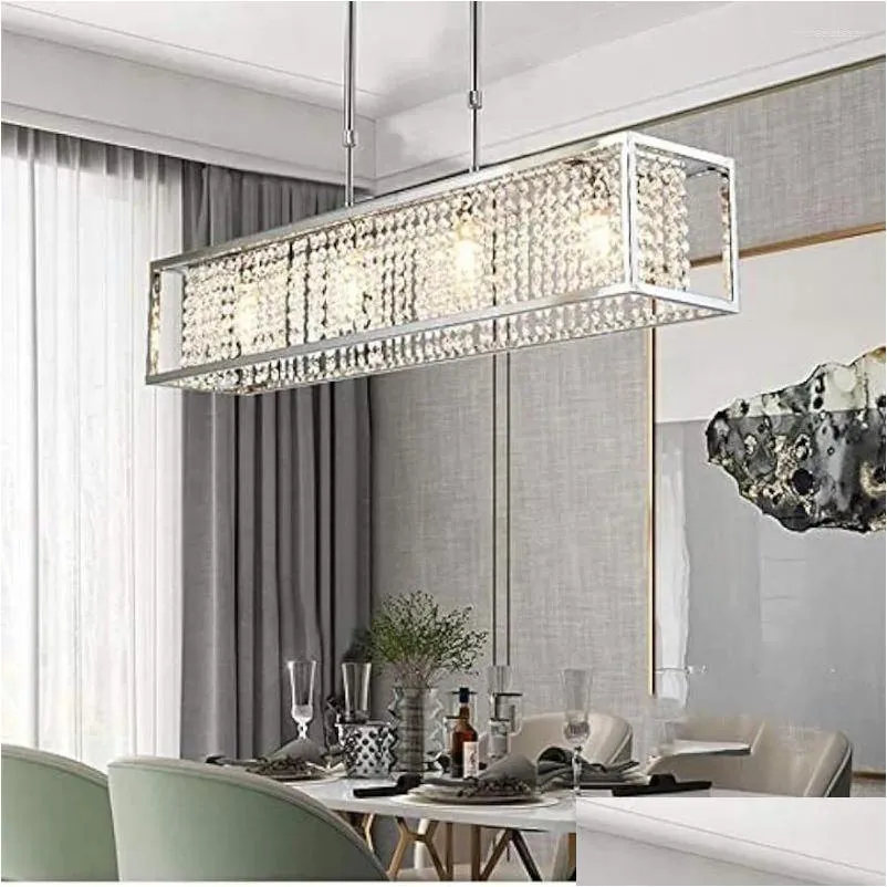 Chandeliers After Crystal Light Rectangular Living Room Luxury Modern Cafe Bar Restaurant Chandelier Lamp Chrome