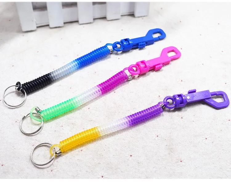 Keychain with Clip Spring Coil Cord Tether Flexible Theftproof Stretch Elastic Lanyard Keyring Fashion Key Chain Key Ring Random C300E