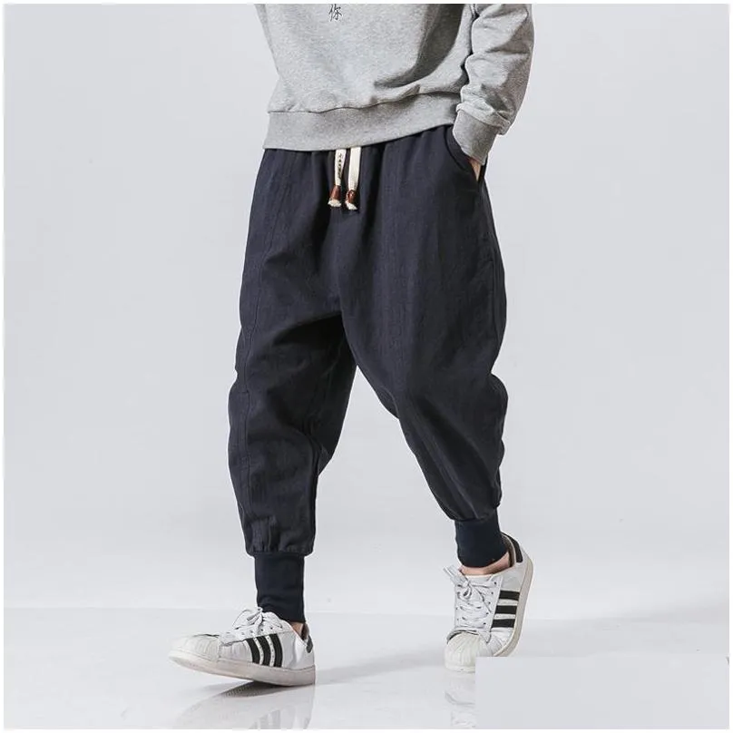 Pants pantalon Chinese Style Harem Pants Men Streetwear Casual Joggers Mens Pants Cotton Linen Sweatpants Ankle-length Men Trousers