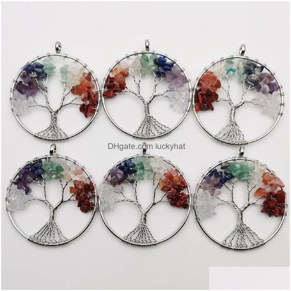 Pendant Necklaces 7 Chakra Natural Crystal Stone Necklace Special Root Design Rainbow Drop Delivery Jewelry Pendants Dhefx